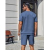 COOFANDY Men’s Two-Piece Set Wrinkle-Resistant Stretch Short-Sleeve T-Shirt and Shorts Summer Casual Textured Outfits(Grey Blue)