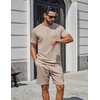 COOFANDY Men’s Two-Piece Set Wrinkle-Resistant Stretch Short-Sleeve T-Shirt and Shorts Summer Casual Textured Outfits(Khaki)