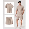 COOFANDY Men’s Two-Piece Set Wrinkle-Resistant Stretch Short-Sleeve T-Shirt and Shorts Summer Casual Textured Outfits(Khaki)