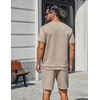 COOFANDY Men’s Two-Piece Set Wrinkle-Resistant Stretch Short-Sleeve T-Shirt and Shorts Summer Casual Textured Outfits(Khaki)