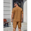 COOFANDY Men’s Two-Piece Set Wrinkle-Resistant Stretch Short-Sleeve T-Shirt and Shorts Summer Casual Textured Outfits(Light Brown)