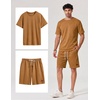 COOFANDY Men’s Two-Piece Set Wrinkle-Resistant Stretch Short-Sleeve T-Shirt and Shorts Summer Casual Textured Outfits(Light Brown)