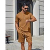 COOFANDY Men’s Two-Piece Set Wrinkle-Resistant Stretch Short-Sleeve T-Shirt and Shorts Summer Casual Textured Outfits(Light Brown)