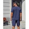 COOFANDY Men’s Two-Piece Set Wrinkle-Resistant Stretch Short-Sleeve T-Shirt and Shorts Summer Casual Textured Outfits(Navy Blue)