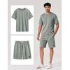 COOFANDY Men’s Two-Piece Set Wrinkle-Resistant Stretch Short-Sleeve T-Shirt and Shorts Summer Casual Textured Outfits(Sage Green)