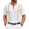 COOFANDY Knit Shirts for Men Casual Short Sleeve Button Down Shirts Summer Beach Stretch Fit Collared Shirts(White)