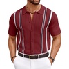 COOFANDY Knit Shirts for Men Casual Short Sleeve Button Down Shirts Summer Beach Stretch Fit Collared Shirts(Wine)