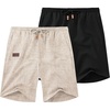 COOFANDY Men Linen Beach Shorts Casual Drawstring Summer Vacation Shorts | Elastic Waist, Lightweight Stretch Short, 9 Inch Inseam, Slim Fit, Holiday Vacation Shorts, Flat Front Short, Hawaiian Style(Z Khaki/Black)