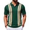 COOFANDY Mens Polo Shirts Short Sleeve Casual Knit Polo Shirt Golf T Shirt | Vintage V-Neck Polo,Retro Contrast Collar,Soft Breathable Knit,Stretch Ribbed Hem,Old Money Style,Vacation Outfits,Casual,70S(Green & Black)