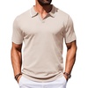 COOFANDY Mens Polo Shirts Short Sleeve Casual Knit Polo Shirt Golf T Shirt | Vintage V-Neck Polo,Retro Contrast Collar,Soft Breathable Knit,Stretch Ribbed Hem,Old Money Style,Vacation Outfits,Casual,70S(Khaki)