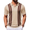 COOFANDY Mens Polo Shirts Short Sleeve Casual Knit Polo Shirt Golf T Shirt | Vintage V-Neck Polo,Retro Contrast Collar,Soft Breathable Knit,Stretch Ribbed Hem,Old Money Style,Vacation Outfits,Casual,70S(White & Brown)