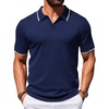 COOFANDY Mens Polo Shirts Short Sleeve Casual Knit Polo Shirt Golf T Shirt | Vintage V-Neck Polo,Retro Contrast Collar,Soft Breathable Knit,Stretch Ribbed Hem,Old Money Style,Vacation Outfits,Casual,70S(Navy Blue)
