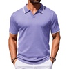COOFANDY Mens Polo Shirts Short Sleeve Casual Knit Polo Shirt Golf T Shirt | Vintage V-Neck Polo,Retro Contrast Collar,Soft Breathable Knit,Stretch Ribbed Hem,Old Money Style,Vacation Outfits,Casual,70S(Purple)