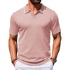 COOFANDY Mens Polo Shirts Short Sleeve Casual Knit Polo Shirt Golf T Shirt | Vintage V-Neck Polo,Retro Contrast Collar,Soft Breathable Knit,Stretch Ribbed Hem,Old Money Style,Vacation Outfits,Casual,70S(Pink)