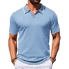 COOFANDY Mens Polo Shirts Short Sleeve Casual Knit Polo Shirt Golf T Shirt | Vintage V-Neck Polo,Retro Contrast Collar,Soft Breathable Knit,Stretch Ribbed Hem,Old Money Style,Vacation Outfits,Casual,70S(Blue)