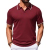 COOFANDY Mens Polo Shirts Short Sleeve Casual Knit Polo Shirt Golf T Shirt | Vintage V-Neck Polo,Retro Contrast Collar,Soft Breathable Knit,Stretch Ribbed Hem,Old Money Style,Vacation Outfits,Casual,70S(Wine Red)