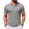 COOFANDY Mens Polo Shirts Short Sleeve Casual Knit Polo Shirt Golf T Shirt | Vintage V-Neck Polo,Retro Contrast Collar,Soft Breathable Knit,Stretch Ribbed Hem,Old Money Style,Vacation Outfits,Casual,70S(Light Grey)
