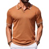COOFANDY Mens Polo Shirts Short Sleeve Casual Knit Polo Shirt Golf T Shirt | Vintage V-Neck Polo,Retro Contrast Collar,Soft Breathable Knit,Stretch Ribbed Hem,Old Money Style,Vacation Outfits,Casual,70S(Brown)