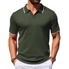 COOFANDY Mens Polo Shirts Short Sleeve Casual Knit Polo Shirt Golf T Shirt | Vintage V-Neck Polo,Retro Contrast Collar,Soft Breathable Knit,Stretch Ribbed Hem,Old Money Style,Vacation Outfits,Casual,70S(Army Green)