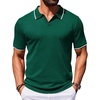 COOFANDY Mens Polo Shirts Short Sleeve Casual Knit Polo Shirt Golf T Shirt | Vintage V-Neck Polo,Retro Contrast Collar,Soft Breathable Knit,Stretch Ribbed Hem,Old Money Style,Vacation Outfits,Casual,70S(Green)