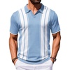 COOFANDY Mens Polo Shirts Short Sleeve Casual Knit Polo Shirt Golf T Shirt | Vintage V-Neck Polo,Retro Contrast Collar,Soft Breathable Knit,Stretch Ribbed Hem,Old Money Style,Vacation Outfits,Casual,70S(Light Blue & White)