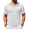 COOFANDY Mens Polo Shirts Short Sleeve Casual Knit Polo Shirt Golf T Shirt | Vintage V-Neck Polo,Retro Contrast Collar,Soft Breathable Knit,Stretch Ribbed Hem,Old Money Style,Vacation Outfits,Casual,70S(White)