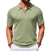 COOFANDY Mens Polo Shirts Short Sleeve Casual Knit Polo Shirt Golf T Shirt | Vintage V-Neck Polo,Retro Contrast Collar,Soft Breathable Knit,Stretch Ribbed Hem,Old Money Style,Vacation Outfits,Casual,70S(Light Green)