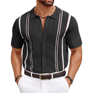 COOFANDY Knit Shirts for Men Casual Short Sleeve Button Down Shirts Summer Beach Stretch Fit Collared Shirts(Black)