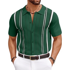 COOFANDY Knit Shirts for Men Casual Short Sleeve Button Down Shirts Summer Beach Stretch Fit Collared Shirts(Dark Green)