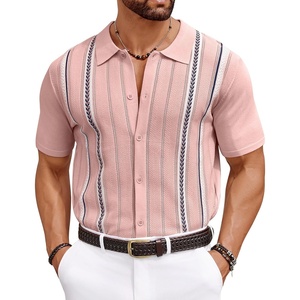 COOFANDY Knit Shirts for Men Casual Short Sleeve Button Down Shirts Summer Beach Stretch Fit Collared Shirts(Dusty Rose)