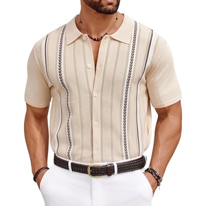 COOFANDY Knit Shirts for Men Casual Short Sleeve Button Down Shirts Summer Beach Stretch Fit Collared Shirts(Khaki)