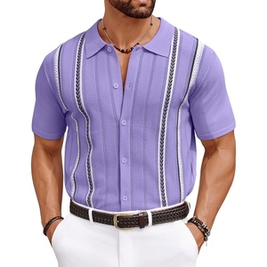 COOFANDY Knit Shirts for Men Casual Short Sleeve Button Down Shirts Summer Beach Stretch Fit Collared Shirts(Lilac)