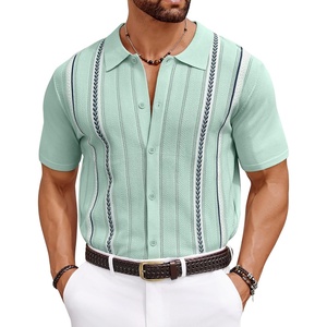 COOFANDY Knit Shirts for Men Casual Short Sleeve Button Down Shirts Summer Beach Stretch Fit Collared Shirts(Mint Green)