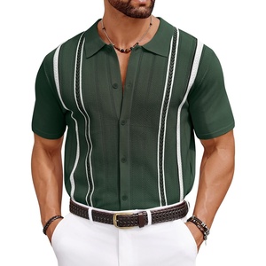 COOFANDY Knit Shirts for Men Casual Short Sleeve Button Down Shirts Summer Beach Stretch Fit Collared Shirts(Olive Green)
