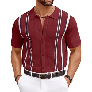 COOFANDY Knit Shirts for Men Casual Short Sleeve Button Down Shirts Summer Beach Stretch Fit Collared Shirts(Wine)