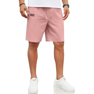 COOFANDY Men Linen Beach Shorts Casual Drawstring Summer Vacation Shorts | Elastic Waist, Lightweight Stretch Short, 9 Inch Inseam, Slim Fit, Holiday Vacation Shorts, Flat Front Short, Hawaiian Style(Flamingo)