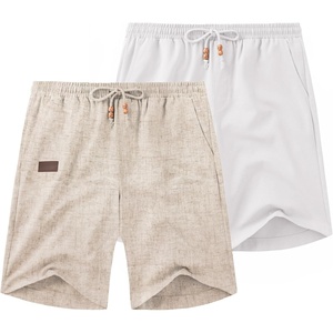 COOFANDY Men Linen Beach Shorts Casual Drawstring Summer Vacation Shorts | Elastic Waist, Lightweight Stretch Short, 9 Inch Inseam, Slim Fit, Holiday Vacation Shorts, Flat Front Short, Hawaiian Style(Z Khaki/White)