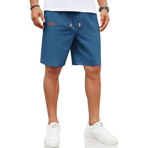 COOFANDY Men Linen Beach Shorts Casual Drawstring Summer Vacation Shorts | Elastic Waist, Lightweight Stretch Short, 9 Inch Inseam, Slim Fit, Holiday Vacation Shorts, Flat Front Short, Hawaiian Style(Dark Blue)