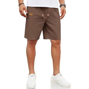 COOFANDY Men Linen Beach Shorts Casual Drawstring Summer Vacation Shorts | Elastic Waist, Lightweight Stretch Short, 9 Inch Inseam, Slim Fit, Holiday Vacation Shorts, Flat Front Short, Hawaiian Style(Brown)