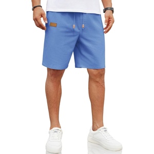COOFANDY Men Linen Beach Shorts Casual Drawstring Summer Vacation Shorts | Elastic Waist, Lightweight Stretch Short, 9 Inch Inseam, Slim Fit, Holiday Vacation Shorts, Flat Front Short, Hawaiian Style(Blue)