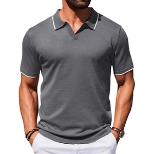 COOFANDY Mens Polo Shirts Short Sleeve Casual Knit Polo Shirt Golf T Shirt | Vintage V-Neck Polo,Retro Contrast Collar,Soft Breathable Knit,Stretch Ribbed Hem,Old Money Style,Vacation Outfits,Casual,70S(Dark Gray)