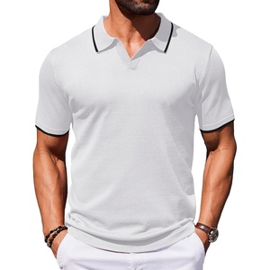 COOFANDY Mens Polo Shirts Short Sleeve Casual Knit Polo Shirt Golf T Shirt | Vintage V-Neck Polo,Retro Contrast Collar,Soft Breathable Knit,Stretch Ribbed Hem,Old Money Style,Vacation Outfits,Casual,70S(White)