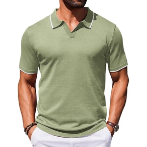 COOFANDY Mens Polo Shirts Short Sleeve Casual Knit Polo Shirt Golf T Shirt | Vintage V-Neck Polo,Retro Contrast Collar,Soft Breathable Knit,Stretch Ribbed Hem,Old Money Style,Vacation Outfits,Casual,70S(Light Green)