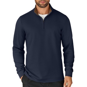COOFANDY Mens Quarter Zip Up Pullover Lightweight Mock Neck Sweatshirt | Half Zip,Lightweight,Mock Neck,Casual,Soft fabric,Simple and Classic(Navy Blue&brown Collar)