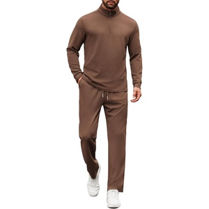 COOFANDY Men’s Tracksuits 2 Piece Athletic Sweatsuit Quarter Zip Pullover | Long Sleeve, Running Sport Outfits, Casual Running Sweatsuit, Half-zip Tracksuit Sets(Brown)