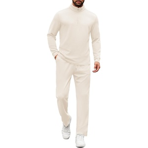 COOFANDY Men’s Tracksuits 2 Piece Athletic Sweatsuit Quarter Zip Pullover | Long Sleeve, Running Sport Outfits, Casual Running Sweatsuit, Half-zip Tracksuit Sets(Cream)