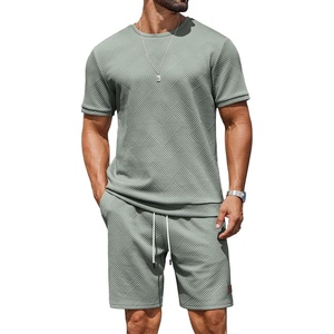COOFANDY Men’s Two-Piece Set Wrinkle-Resistant Stretch Short-Sleeve T-Shirt and Shorts Summer Casual Textured Outfits(Sage Green)