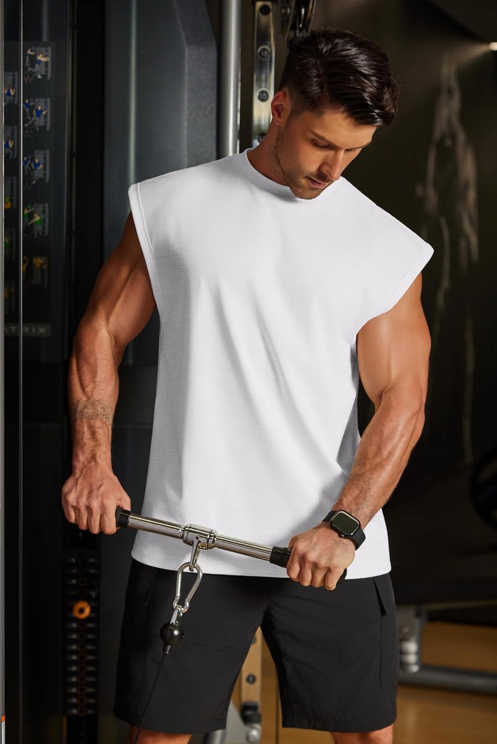 image:imageCOOFANDY Men Workout Tank Tops Cotton Sleeveless T Shirts Gym Muscle Tee Oversized Cut Off Shirt Soft Comfortable Fabric Basketball Sleeveless Tee Loose Fit for Summer Sport Stylish StreetwearIvory