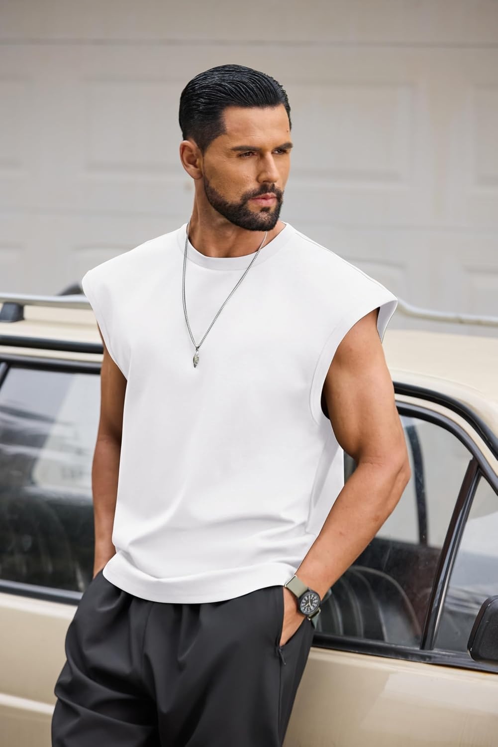 image:imageCOOFANDY Men Workout Tank Tops Cotton Sleeveless T Shirts Gym Muscle Tee Oversized Cut Off Shirt Soft Comfortable Fabric Basketball Sleeveless Tee Loose Fit for Summer Sport Stylish StreetwearIvory