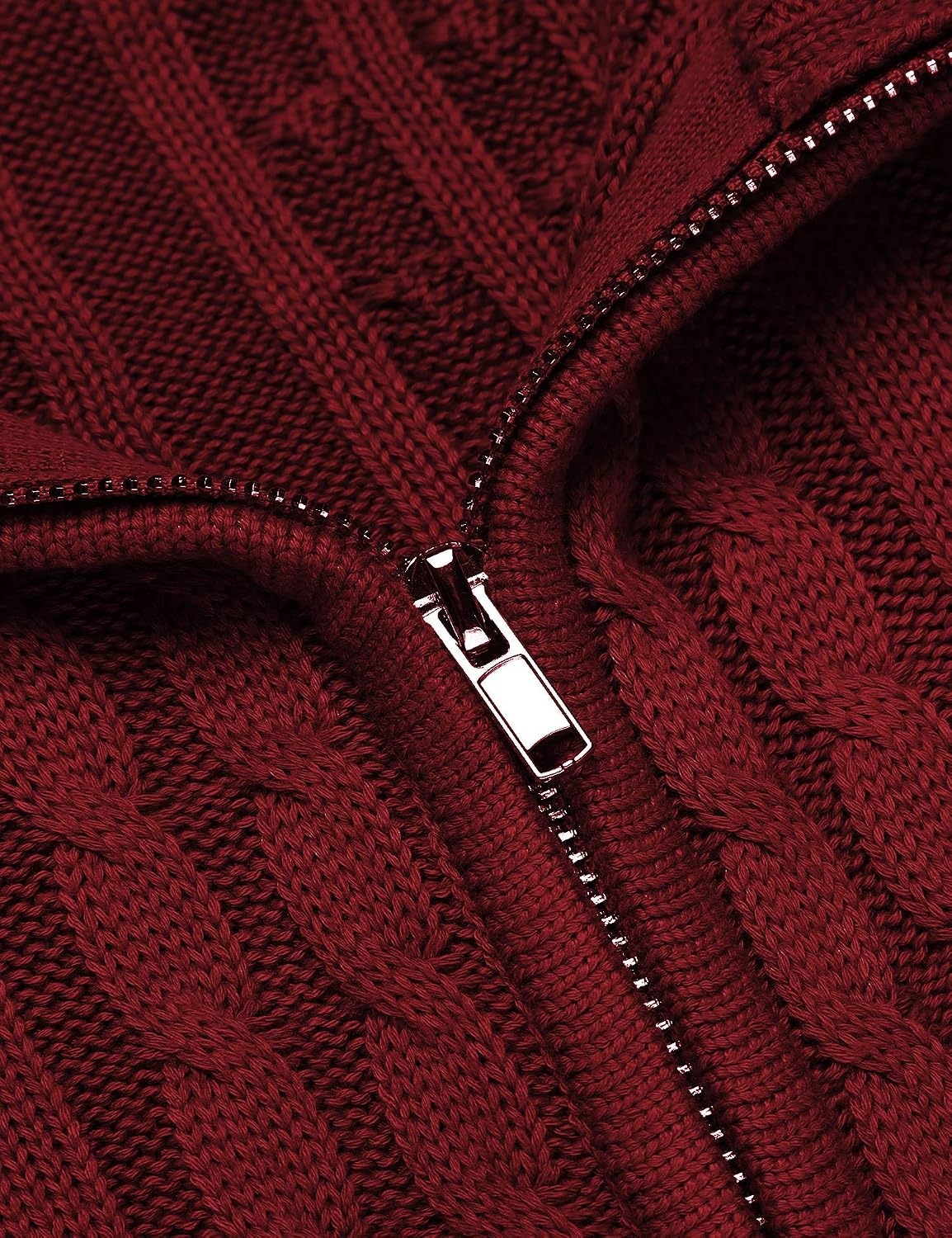 image:imageCOOFANDY Mens Cardigan Sweater Cable Knitted Full Zip Sweaters with Pockets Warm Ribbed Cuff Zip Sweater Two Front Pockets Sweater for Fall amp Winter Casual amp Christmas GiftWine Red